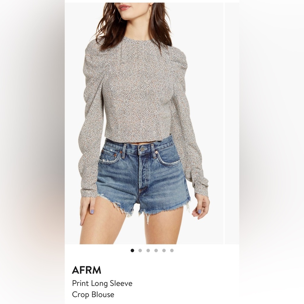 AFRM long sleeve crop blouse. Tiny leopard print. Size L. Slight puff shoulder.